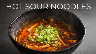 Hot Sour Noodle Soup Recipe  EASY vegetarian Chinese Style Dish [upl. by Morse]