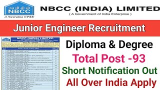 NBCC Recruitment 2024Junior Engineer Vacancy 2024DiplomaampDegree NBCC JE Vacancy 2024Post 93 [upl. by Selie]