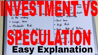 Investment vs SpeculationDifference between investment and speculationInvestment and speculation [upl. by Ellimahs222]