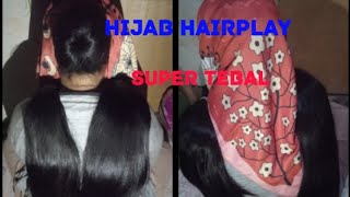 hijab hairplay dengan potongan rambut panjang [upl. by Shelden]