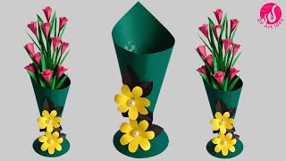 😱 Day 5 7 Days Paper Craft Challenge DIY Paper Flower Vase  Handmade Flower Vase [upl. by Fin]