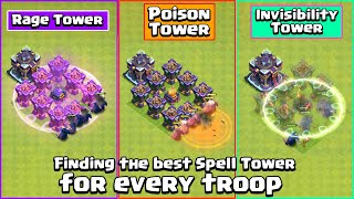 Finding the best SPELL TOWER for every troop  Clash of Clans [upl. by Anevad885]