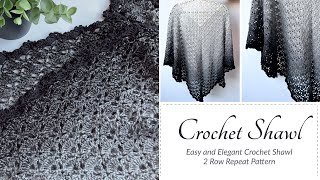 Easy and Elegant Crochet Shawl  2 Row Repeat Pattern [upl. by Barrow]