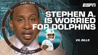 Stephen A says Tua Tagovailoa amp Miami Dolphins are IN A WORLD OF TROUBLE vs Bills  First Take [upl. by Zilla]