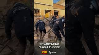 Thousands join effort to clean up devastating Spanish floods flashflood flooding shorts [upl. by Ahsirat662]