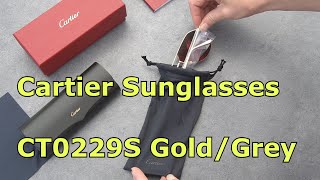 Cartier Sunglasses CT0229S 001 Gold Grey UNBOXING amp REVIEW [upl. by Annig]