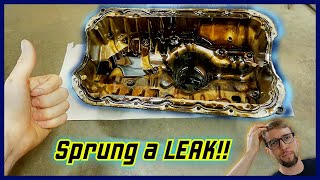 Fixing a MAJOR oil leak Honda Civic Oil Pan Gasket replacement [upl. by Ahselyt]