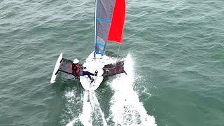 Weta Trimaran Slices The Water ⎪Cats in Pursuit of Finish Line ⎪SailingCatamaranWatersports [upl. by Allmon]