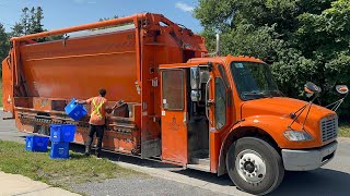 Orange Walinga Champion Recycling Truck Collecting Bottles and Cans [upl. by Miyasawa442]