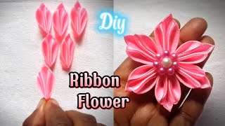 DIY How to make beautiful ribbon flowersAmazing Ribbon flower work Hand Embroidery flowers Design [upl. by Ayram]