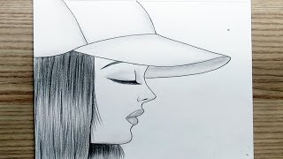 رسومات  رسم سهل  رسم بنات كيوت بالرصاص خطوة بخطوة للمبتدئين تلبس قبعة  تعليم الرسم  رسم بنات [upl. by Ecnesse]