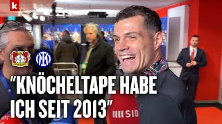 Beste Laune nach spätem BayerSieg Xhaka scherzt über sein Knöcheltape  Leverkusen  Inter 10 [upl. by Ennayrb36]