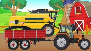 Harvest  Farm work and tractor combineharvester seeder  Video for kids and Bayby  animation [upl. by Tnecnivleahcim]