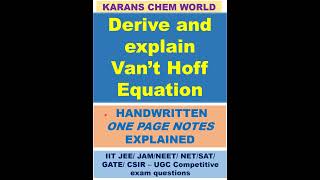 English vant Hoff equation derivation from Isotherm amp Gibbs Helmholtz equation amp significance [upl. by Schlessinger]