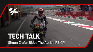 Riding the Aprilia RSGP  Tech Talk with Simon Crafar [upl. by Owena805]