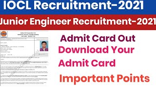 IOCL JE ADMIT CARD OUTDOWNLOAD YOUR ADMIT CARDIOCL ADMIT CARD OUT [upl. by Irrem]