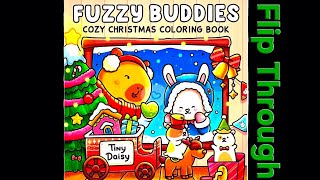 Fuzzy Buddies Christmas Hygge Coloring Book for Adults by Tiny Daisy Flip Through [upl. by Oalsinatse]