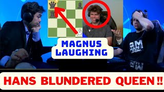 Hans Niemann blundered the QUEEN against Hikaru while Magnus Carlsen commentating  chess hikaru [upl. by Karrie577]