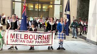 2023 Melbourne Tartan Day Parade enters the forecourt of the Westin Melbourne [upl. by Peta]