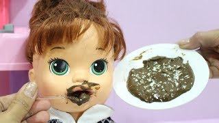 BABY ALIVE SARA COMENDO PAPINHA DE CHOCOLATE COM COCO COMO FAZER PAPINHA PARA BABY ALIVE [upl. by Ahsinuq389]