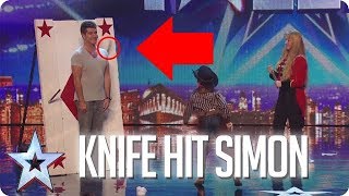 SIMON COWELL HIT BY KNIFE  Britains Got Talent [upl. by Eilliw]