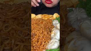 ASMR eating Nongshim Stirfry noodlesMomo chickenLays chips [upl. by Irtak342]