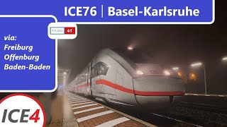 FührerstandsmitfahrtCabride Basel SBBKarlsruhe ICE 76 ICE4 II BR412 [upl. by Ulric]