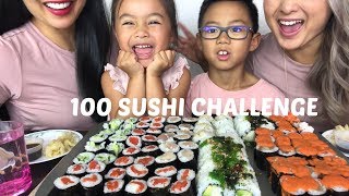 100 SUSHI CHALLENGE MUKBANG Celebrating 10K  Lets Eat [upl. by Bela]