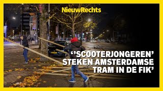 Jongeren op scooters zoeken confrontatie met ME en steken tram in brand in AmsterdamWest [upl. by Kristel63]