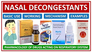 NASAL DECONGESTANTS EXAMPLES BASIC USE WORKING MECHANISM OF ACTIONS PHARMACOLOGY SIDE EFFECTS [upl. by Ardien]