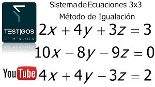 SISTEMAS DE ECUACIONES 3X3 MÉTODO DE IGUALACIÓN [upl. by Fields]