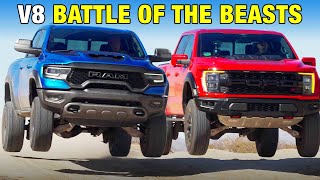 Ford Raptor R vs Ram 1500 TRX  OffRoad Super Trucks Comparison  Which Dino Is More Ferocious [upl. by Brendin997]