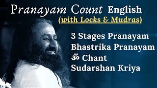 Pranayam Count with Locks Bandha and Mudras  Sudarshan Kriya Pranayam Count English Art of Living [upl. by Troc402]