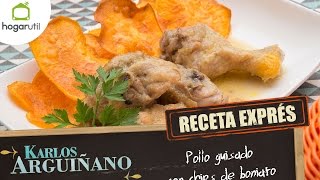 Receta Exprés Pollo guisado con chips de boniato [upl. by Ynatil]