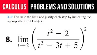 8 Evaluate the limit and justify each step by indicating the appropriate Limit Laws limt→2⁡ [upl. by Celeski]