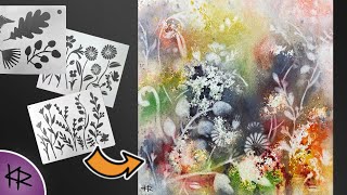 Reverse Stenciling WATERCOLOR demonstration Easy amp Fun Abstract Floral Background [upl. by Aneetsirk]