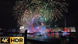 London 2023 New Years Celebration London Eye Lightshow and Fireworks  from Embankment  4K HDR [upl. by Boni]