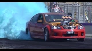 UNLOAD BLOWN V8 COMMODORE COLOURED SMOKE BURNOUTS AT LARDNER PARK MOTORFEST 2014 [upl. by Hulbig]