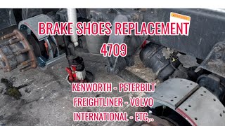 brake shoes 4709 replacement Freightliner Kenworth Volvo Peterbilt international brake adjustment [upl. by Dulce]