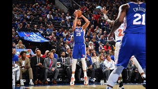 Ben Simmons Hits First Career 3Pointer Against New York Knicks [upl. by Dnalel758]