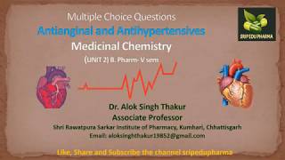 MCQs of Antianginal and Antihypertensives of Medicinal Chemistry UNIT 2 B Pharm V sem [upl. by Ellerahs]