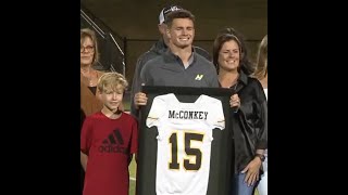 Georgia Bulldog receiver Ladd McConkeys high school retires his jersey [upl. by Nwahsauq]