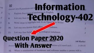 Information Technology Question Paper With Answer  Class 10 IT402 Question Paper 2020 Answer key [upl. by Catarina]