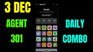 Agent 301 Daily combo card 3 December  Agent 301 Puzzle Solved Today 3 December  Major Puzzle [upl. by Roer]