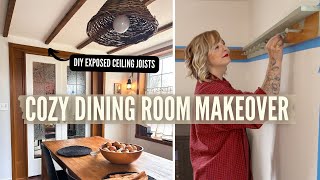 Cozy Cottage Inspired Dining Room Makeover  DIY Ceiling Joists  Second Hand Decor [upl. by Perry161]