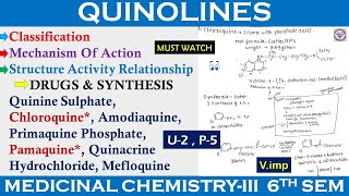 Quinoline  SAR amp Mechanism of Action  Chloroquine  Pamaquine  Antimalarials Drug  Med Chem3 [upl. by Noach528]