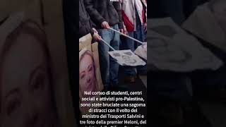 Torino bruciate sagome con volti di meloni e ministri nel corteo pro Palestina news shortsvideo [upl. by Aleek]