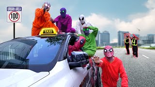 6 Bros SpiderMan vs Super Car Taxi  Take Deadpools Car From BAD GUY Police  Funny Comedy Video [upl. by Ajnin]