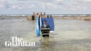 We are sinking Tuvalu minister gives Cop26 speech standing in water to highlight sea level rise [upl. by Elma]