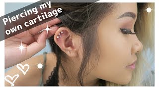 Piercing my triple cartilage AT HOME [upl. by Akehsay]